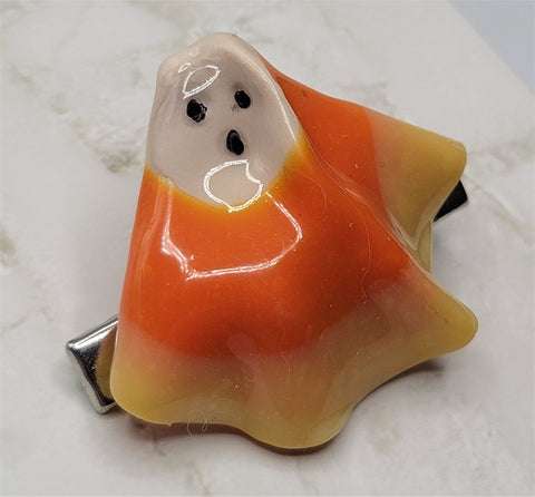 Candy Corn Ghosts Polymer Clay Barrette