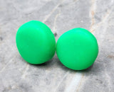 Neon Green Button Polymer Clay Post Earrings