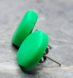 Neon Green Button Polymer Clay Post Earrings