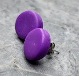 Purple Button Polymer Clay Post Earrings