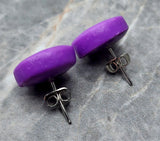 Purple Button Polymer Clay Post Earrings