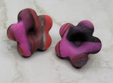 Flower Button Marbled Polymer Clay Post Earrings