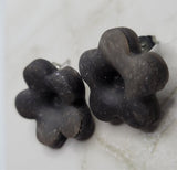 Flower Button Black Polymer Clay Post Earrings