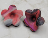 Flower Button Marbled Polymer Clay Post Earrings