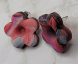 Flower Button Marbled Polymer Clay Post Earrings