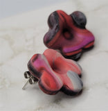 Flower Button Marbled Polymer Clay Post Earrings