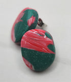 Green and Candy Cane Marbled Polymer Clay Post Earrings