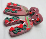 Candy Cane and Holly Decorated Arches Polymer Clay Dangle Christmas Earrings