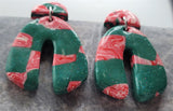 Green and Candy Cane Patterned Shiny Arches Polymer Clay Dangle Christmas Earrings