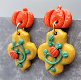 Polymer Clay Dangling Pumpkin and Vine Earrings