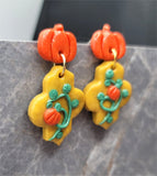 Polymer Clay Dangling Pumpkin and Vine Earrings