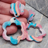 MultiColored Striated Flower Polymer Clay Post Earrings