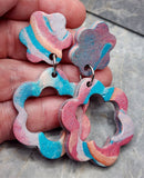 MultiColored Striated Flower Polymer Clay Post Earrings