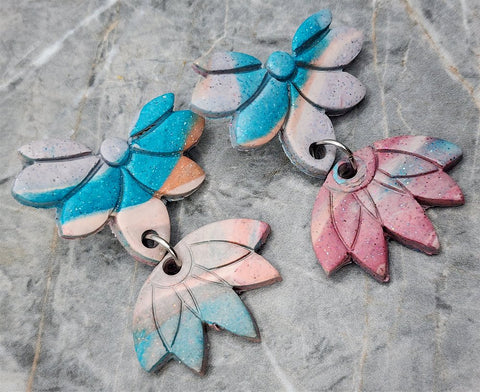MultiColored Double Flower Polymer Clay Post Earrings