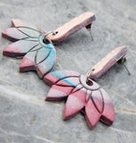 Multicolored Flower Polymer Clay Post Dangle Earrings