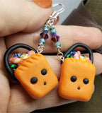 Trick or Treat Bag Polymer Clay Earrings with Purple AB Swarovski Crystals