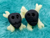 Black Skull with Glow in the Dark Crossbones Polymer Clay Post Earrings