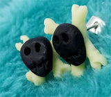 Black Skull with Glow in the Dark Crossbones Polymer Clay Post Earrings