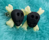 Black Skull with Glow in the Dark Crossbones Polymer Clay Post Earrings