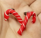 Candy Cane Polymer Clay Post Earrings