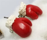 Red Santa Mittens Polymer Clay Post Earrings