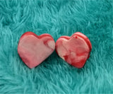 Red and White Marbled Heart Polymer Clay Post Earrings