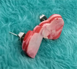 Red and White Marbled Heart Polymer Clay Post Earrings