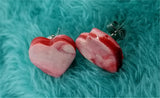 Red and White Marbled Heart Polymer Clay Post Earrings