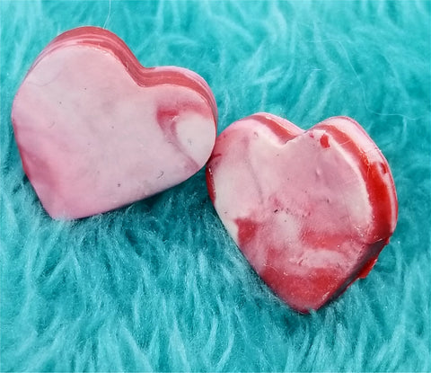 Red and White Marbled Heart Polymer Clay Post Earrings