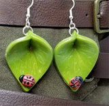 Ladybug on a Green Leaf Polymer Clay Earrings
