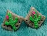 Cactus on Granite Polymer Clay Post Earrings