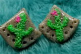 Cactus on Granite Polymer Clay Post Earrings