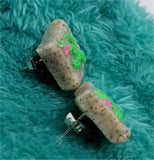 Cactus on Granite Polymer Clay Post Earrings