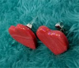 Red Polymer Clay Heart Post Earrings with Glitter