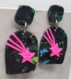 Arched Marbleized Slab with Pink Shooting Stars Polymer Clay Post Earrings