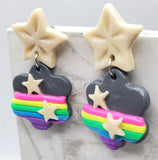 Celestial Rainbow Polymer Clay Post Earrings with Glow in the Dark Stars