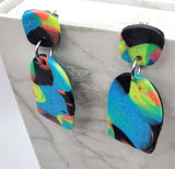 Arched MultiColor Marbleized Slab Polymer Clay Post Earrings