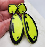 Neon Yellow Pop Polymer Clay Earrings with Hand Painted Black Accents