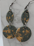 Olive Green Dangle Polymer Clay Earrings with Gold Leaf