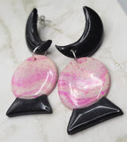 Crystal Ball Polymer Clay Post Earrings with Quarter Moons