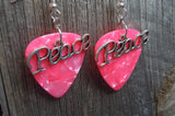 Peace Text Charm Guitar Pick Earrings - Pick Your Color