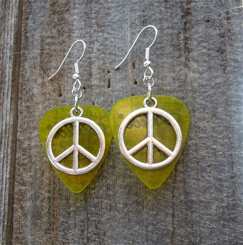 Peace Sign Charm Guitar Pick Earrings - Pick Your Color