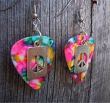 CLEARANCE Peace Sign Cut Out Charm Guitar Pick Earrings - Pick Your Color