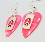 CLEARANCE Peace Sign Cut Out Charm Guitar Pick Earrings - Pick Your Color