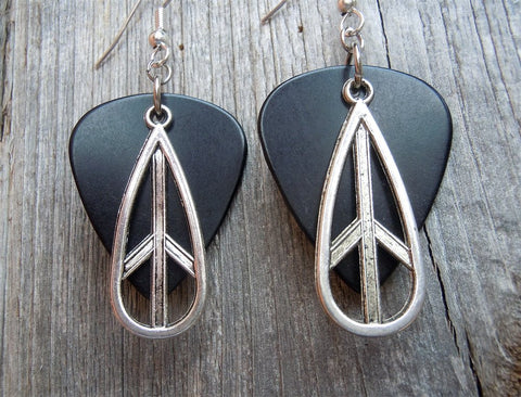 Tear Drop Shaped Peace Sign Charm Guitar Pick Earrings - Pick Your Color