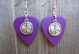 CLEARANCE Peace Sign Hammered Effect Charm Guitar Pick Earrings - Pick Your Color