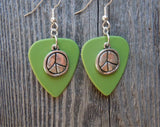 CLEARANCE Peace Sign Hammered Effect Charm Guitar Pick Earrings - Pick Your Color