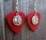 CLEARANCE Peace Sign Hammered Effect Charm Guitar Pick Earrings - Pick Your Color