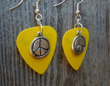 CLEARANCE Peace Sign Hammered Effect Charm Guitar Pick Earrings - Pick Your Color