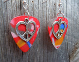 CLEARANCE Peace Sign Heart Charm Guitar Pick Earrings - Pick Your Color